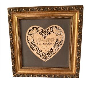 Cindy Jacobs Ltd. Gold Framed Laser Cut "Bless this House" Green Mat Vintage